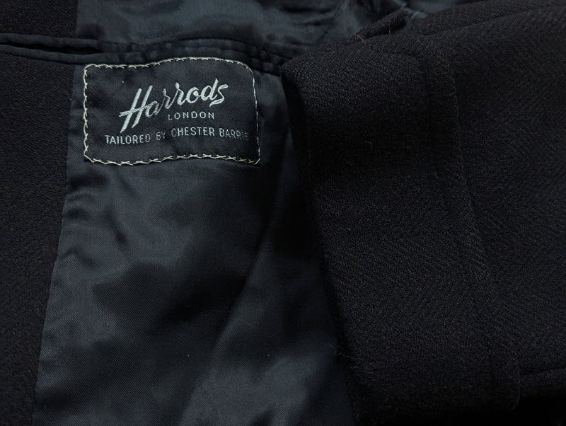 Vintage Chester Barrie Harrods Coat 38/40R Dark Midnight Brown Herringbone Wool