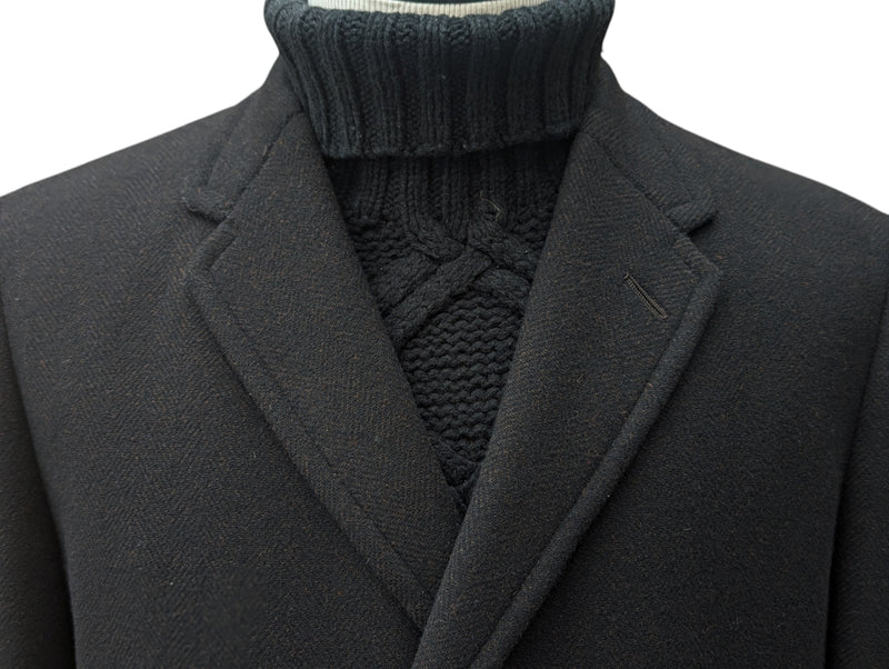 Vintage Chester Barrie Harrods Coat 38/40R Dark Midnight Brown Herringbone Wool