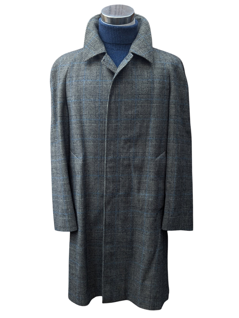 Vintage St. Michael British Raglan Balmacaan Coat L/42R Grey with Blue Plaid