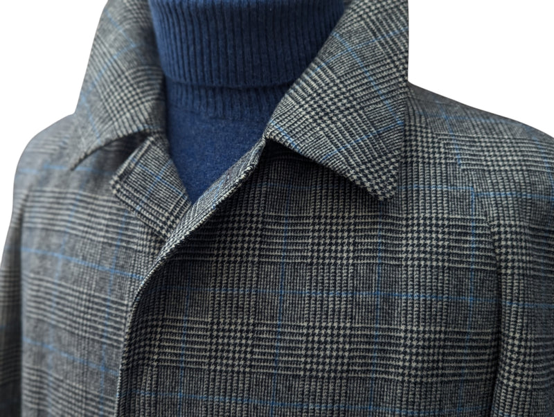 Vintage St. Michael British Raglan Balmacaan Coat L/42R Grey with Blue Plaid