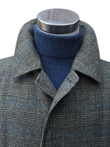 Vintage St. Michael British Raglan Balmacaan Coat L/42R Grey with Blue Plaid