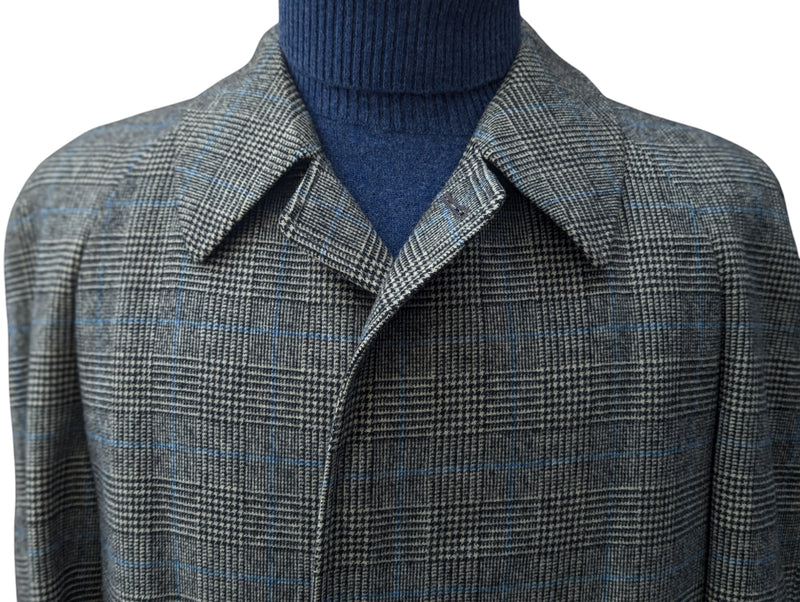 Vintage St. Michael British Raglan Balmacaan Coat L/42R Grey with Blue Plaid