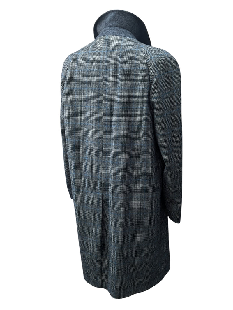 Vintage St. Michael British Raglan Balmacaan Coat L/42R Grey with Blue Plaid