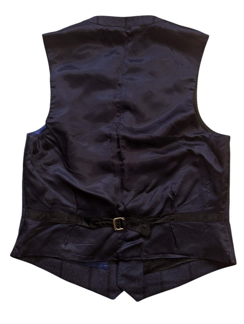 Paul Smith Vest S/38R Ink blue windowpane Wool Flannel