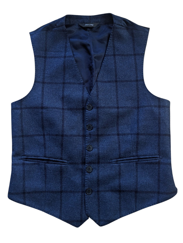 Paul Smith Vest S/38R Ink blue windowpane Wool Flannel