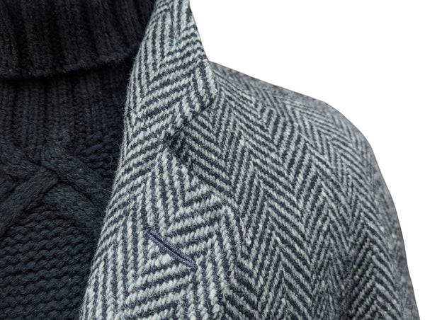 Vintage St. Michael British Raglan Balmacaan Coat L/42R Grey Herringbone Tweed