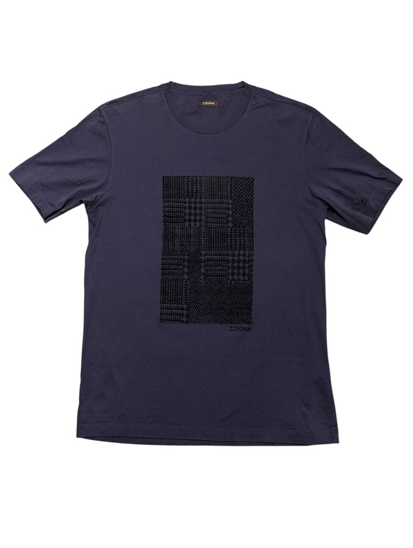 Zegna Tee Shirt M Navy Blue Textured Fabric Graphic Cotton