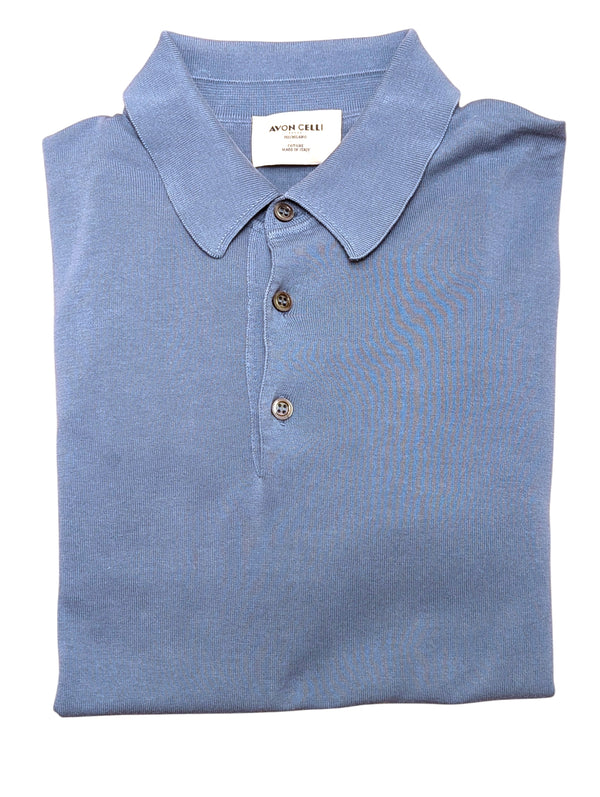 Avon Celli Polo Collar Sweater S/48 Pale Blue Cotton