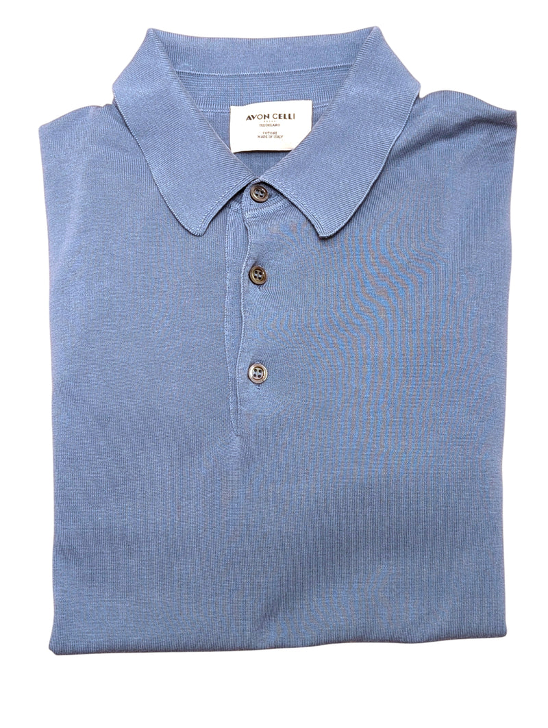 Avon Celli Polo Collar Sweater S/48 Pale Blue Cotton