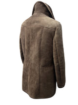 Vintage German Leather Lambsuede Shearling Coat S Brown