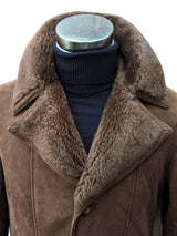 Vintage German Leather Lambsuede Shearling Coat S Brown