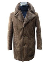 Vintage German Leather Lambsuede Shearling Coat S Brown