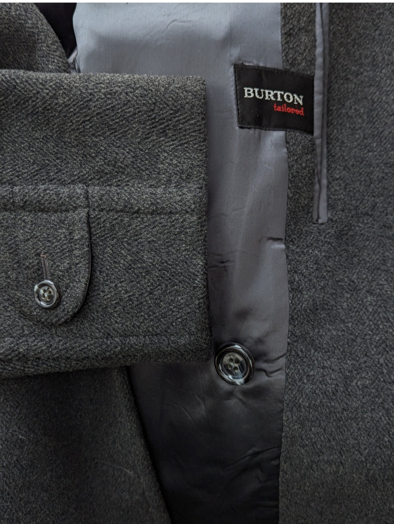 Vintage Burton Crombie Belted DB Great Coat XL 43/44R Charcoal Heavy Wool
