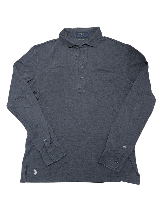 Ralph Lauren Long Sleeve Polo Shirt M Charcoal Cotton Pique