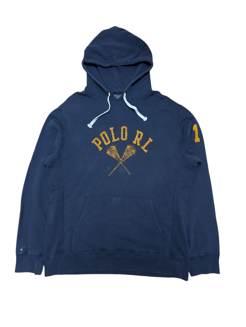 Ralph Lauren Hoodie Sweatshirt L Blue Vintage Lacrosse Cotton/Polyester
