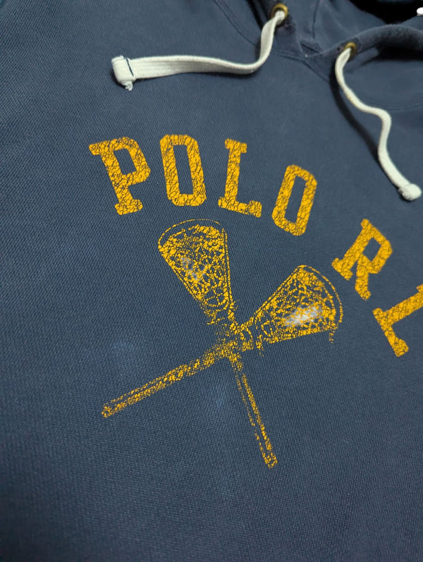 Ralph Lauren Hoodie Sweatshirt L Blue Vintage Lacrosse Cotton/Polyester