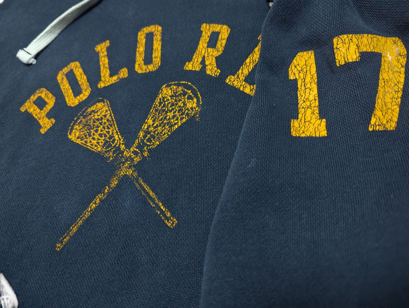 Ralph Lauren Hoodie Sweatshirt L Blue Vintage Lacrosse Cotton/Polyester