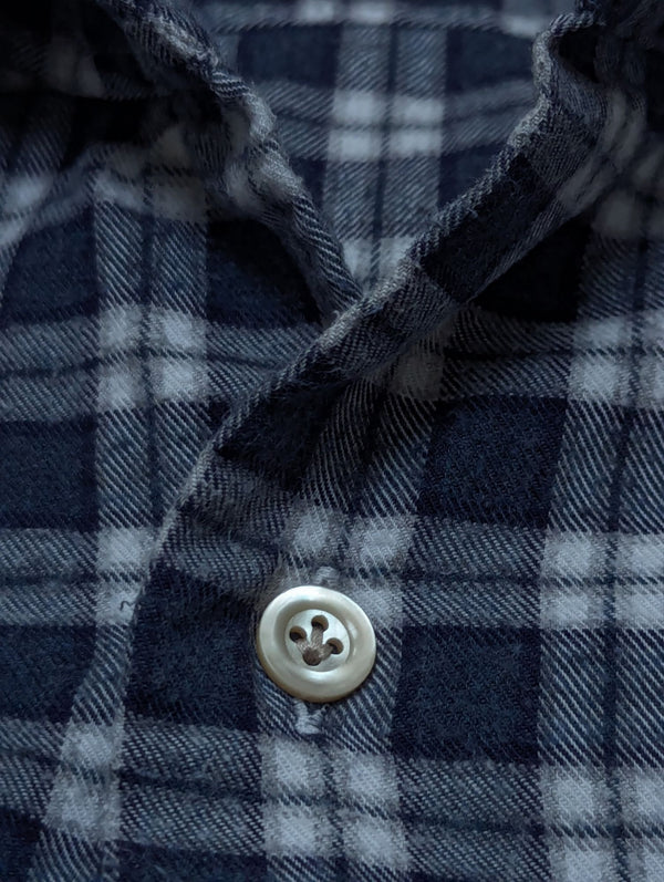 Mazzarelli Shirt M Blue/White Plaid Brushed Cotton