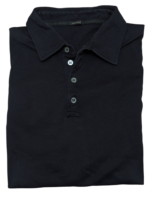 Zanone Long Sleeve Polo Shirt M/50 Navy Blue Cotton