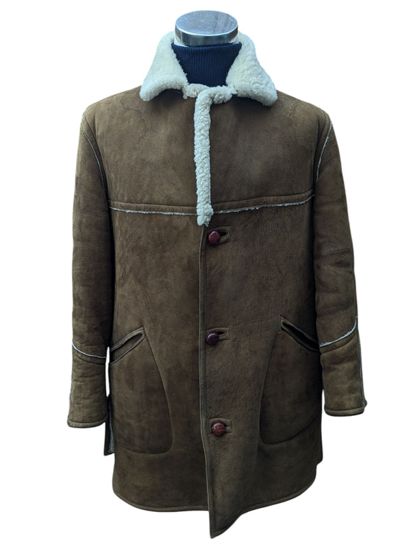 Vintage Richard Draper Leather British Shearling Coat M/L Brown