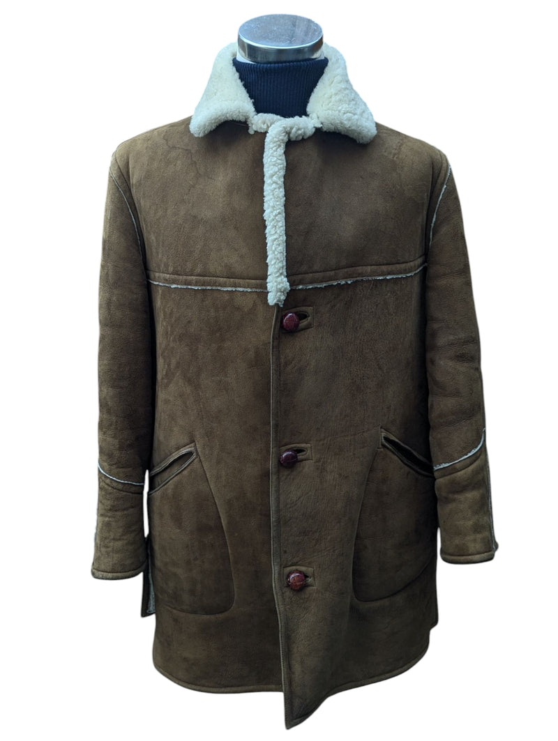 Vintage Richard Draper Leather British Shearling Coat M/L Brown