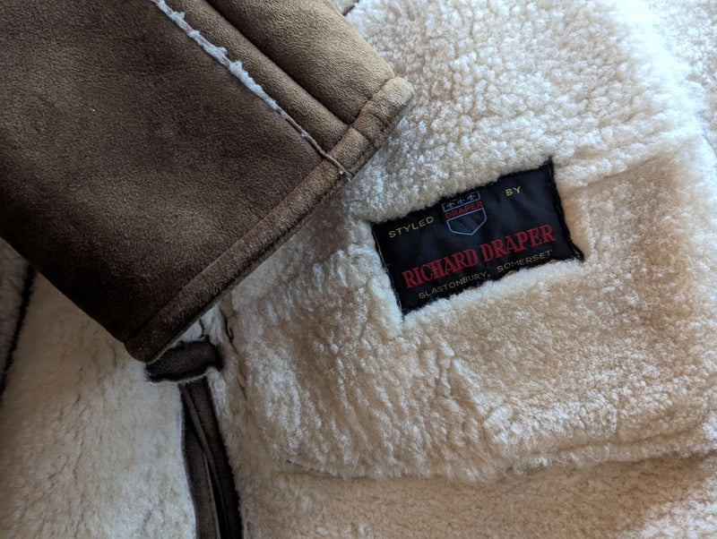 Vintage Richard Draper Leather British Shearling Coat M/L Brown
