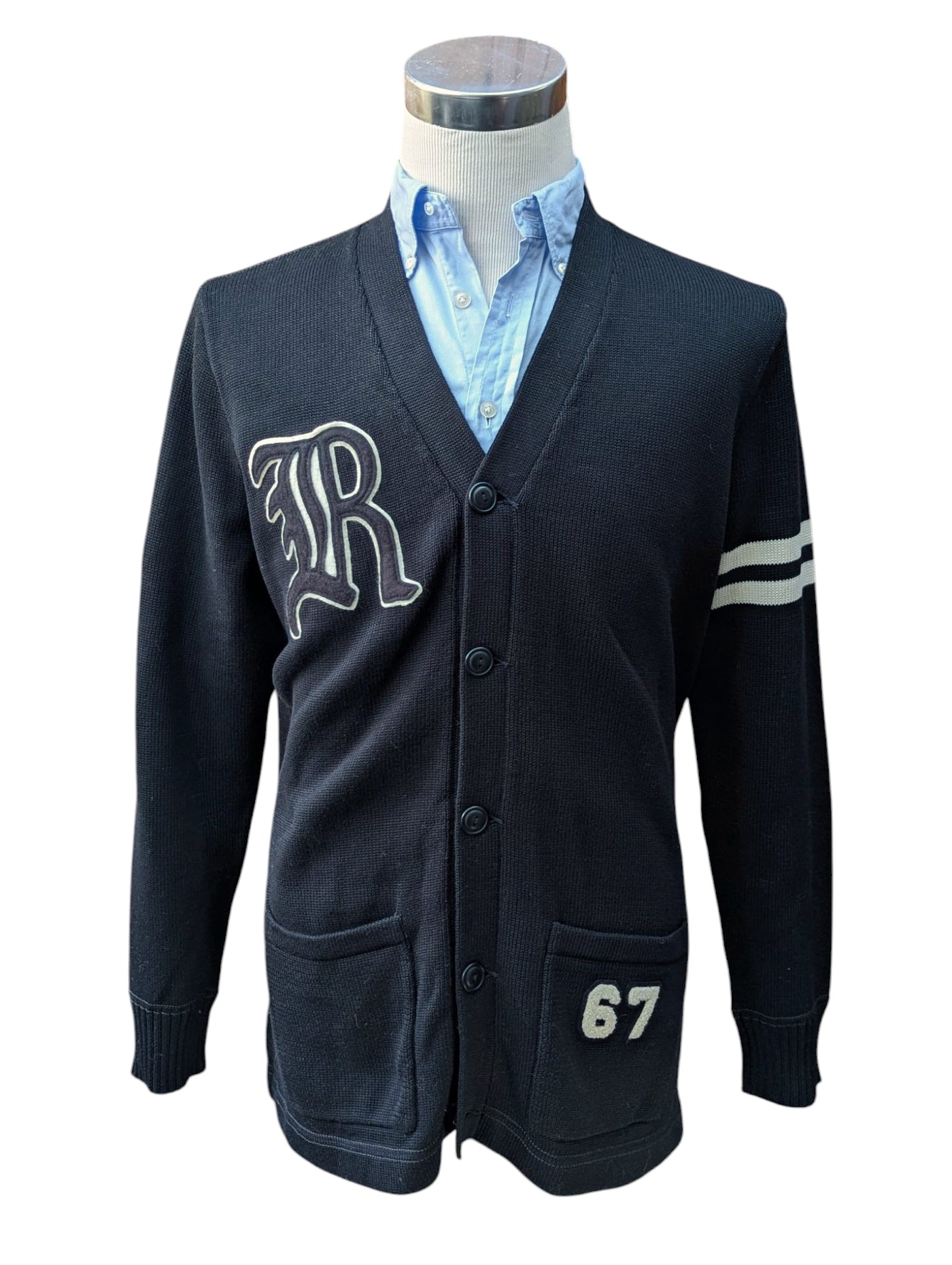 Ralph Lauren Cardigan L Black Varsity Letterman Cotton – eHABERDASHER