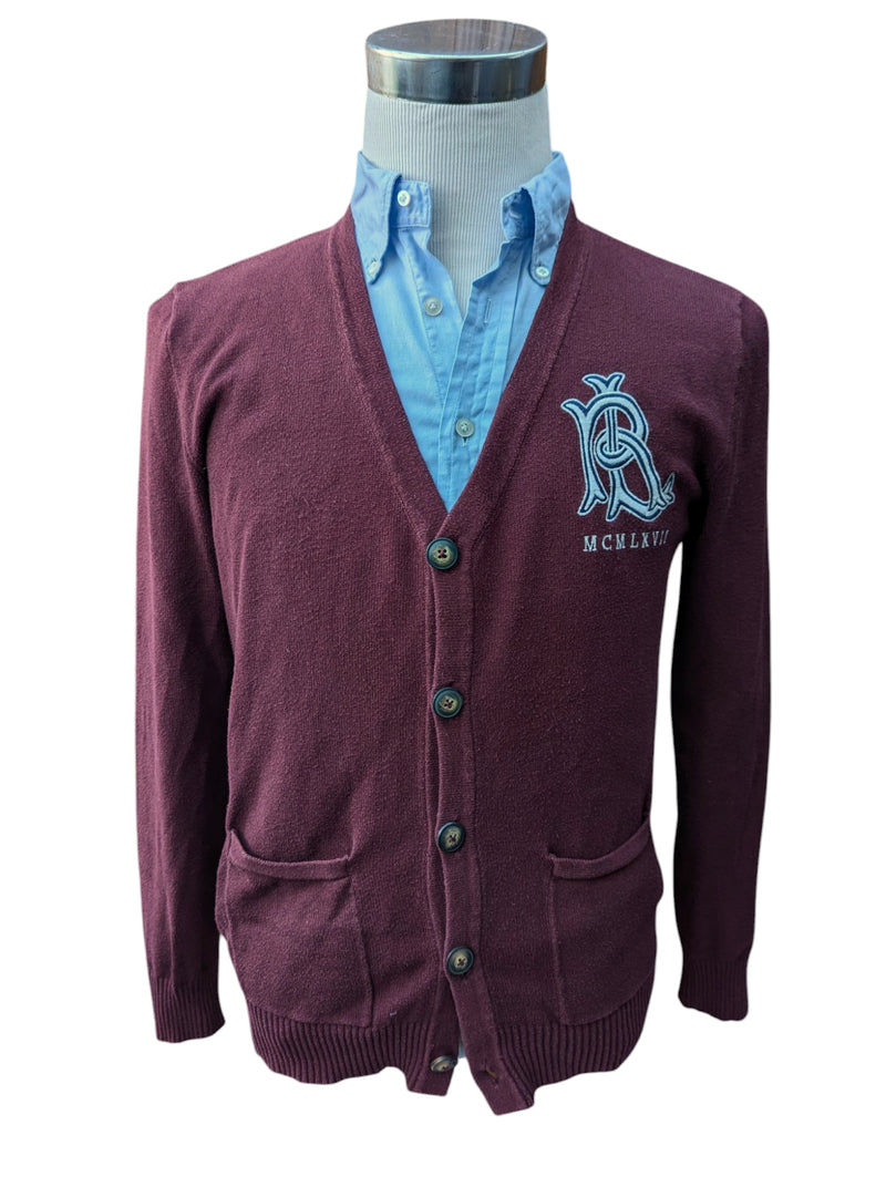 Ralph Lauren Cardigan M Burgundy Varsity Letterman Cotton Blend