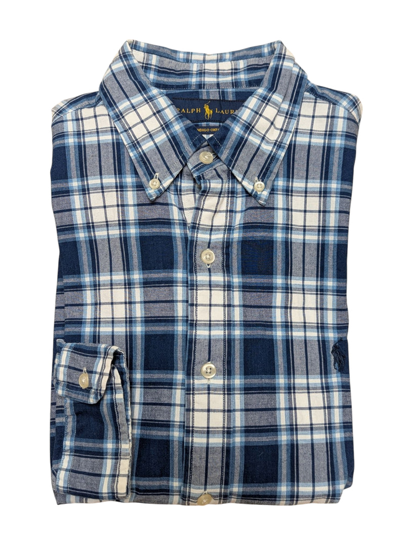 Polo Ralph Lauren Shirt M Blue/White Plaid Indigo Oxford Cotton eHABERDASHER Polo Ralph Lauren Shirt M Blue/White Plaid Indigo Oxford Cotton eHABERDASHER
