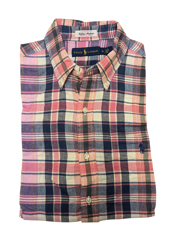 Ralph Lauren Shirt M Pink Multi-colored Plaid Madras Cotton