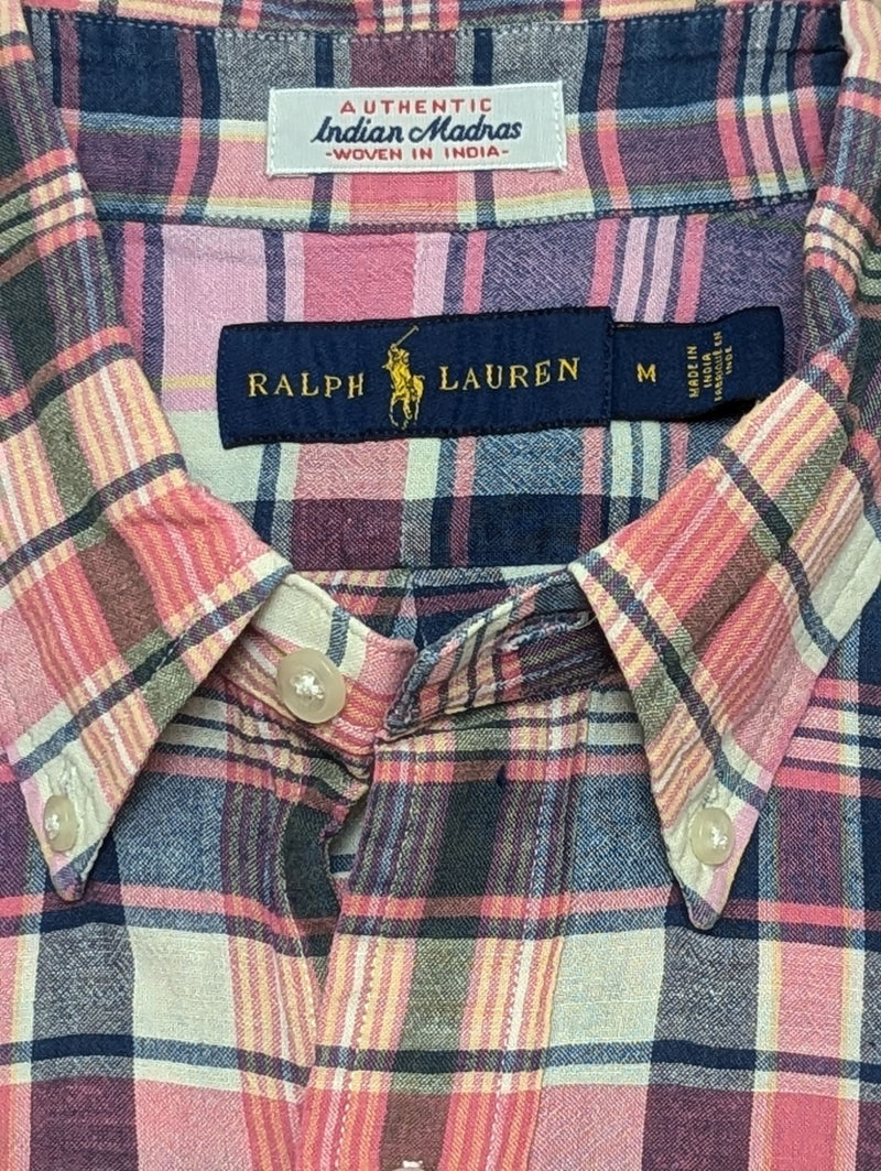 Ralph Lauren Shirt M Pink Multi-colored Plaid Madras Cotton