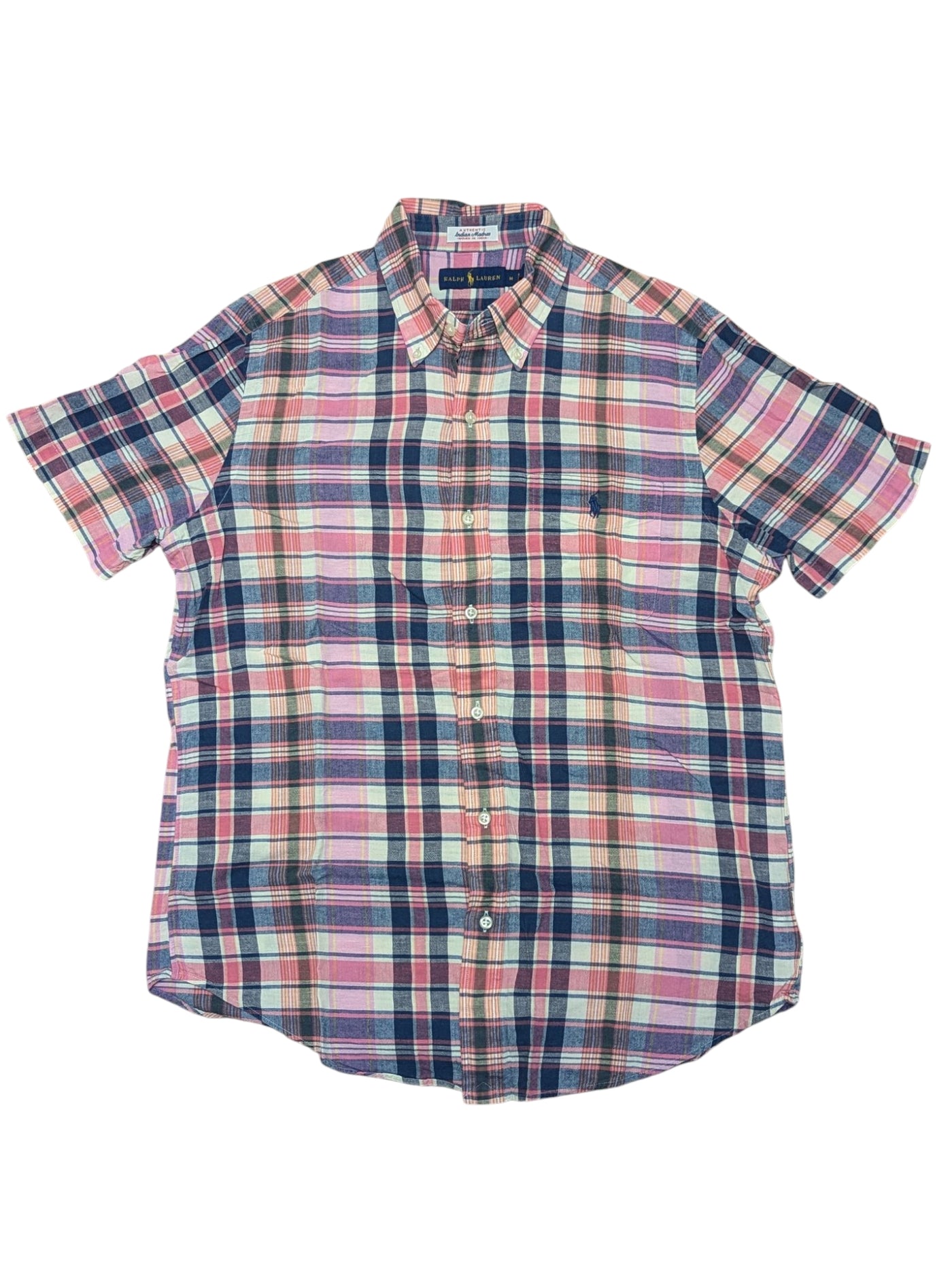 Ralph Lauren Shirt M Pink Multi-colored Plaid Madras Cotton