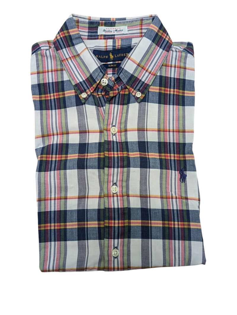 Ralph Lauren Shirt M Slim Multi-colored Plaid Madras Cotton