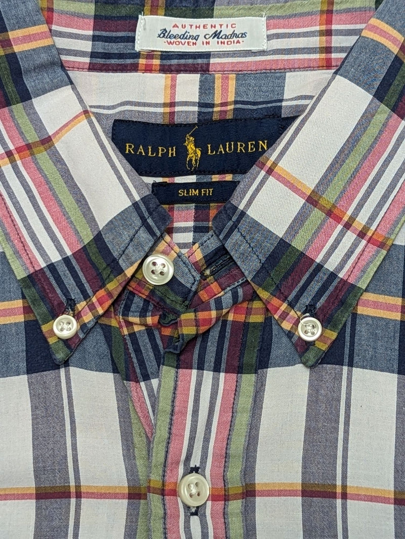 Ralph Lauren Shirt M Slim Multi-colored Plaid Madras Cotton