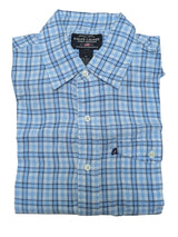 Ralph Lauren Shirt M SS Blue/White Plaid Linen