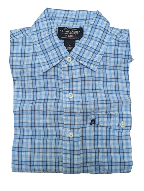 Ralph Lauren Shirt M SS Blue/White Plaid Linen