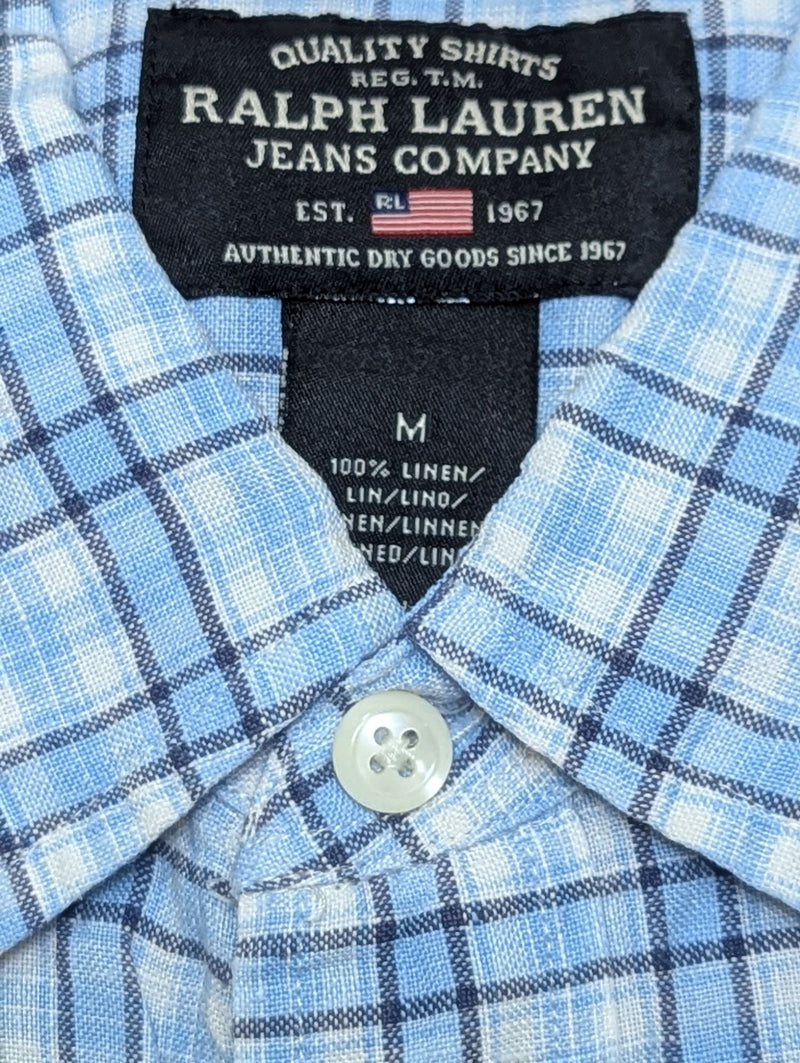 Ralph Lauren Shirt M SS Blue/White Plaid Linen