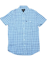 Ralph Lauren Shirt M SS Blue/White Plaid Linen