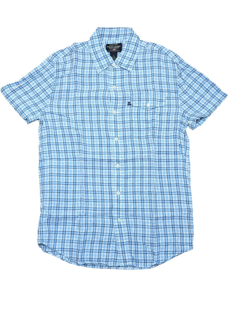 Ralph Lauren Shirt M SS Blue/White Plaid Linen