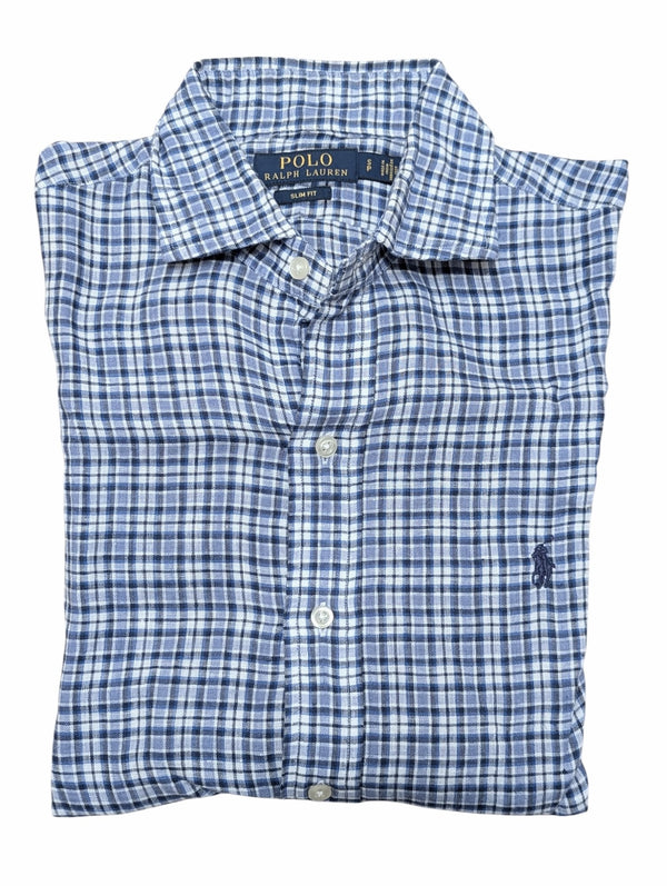 Ralph Lauren Shirt S Blue/White Plaid Linen