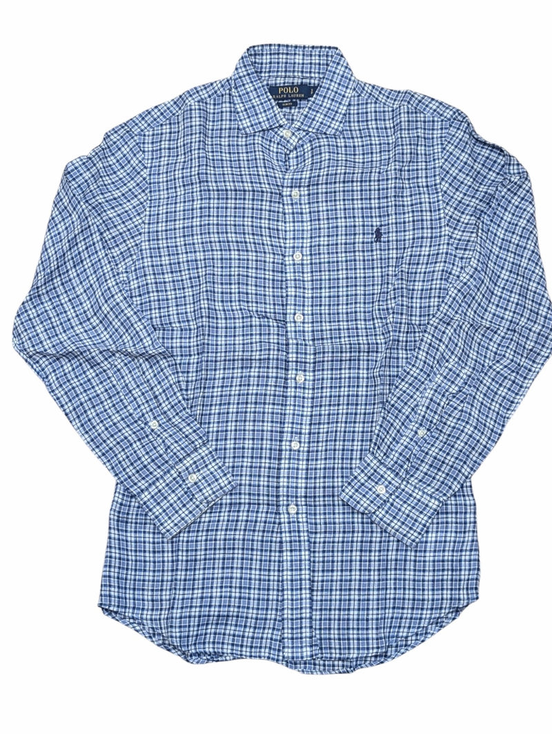 Ralph Lauren Shirt S Blue/White Plaid Linen