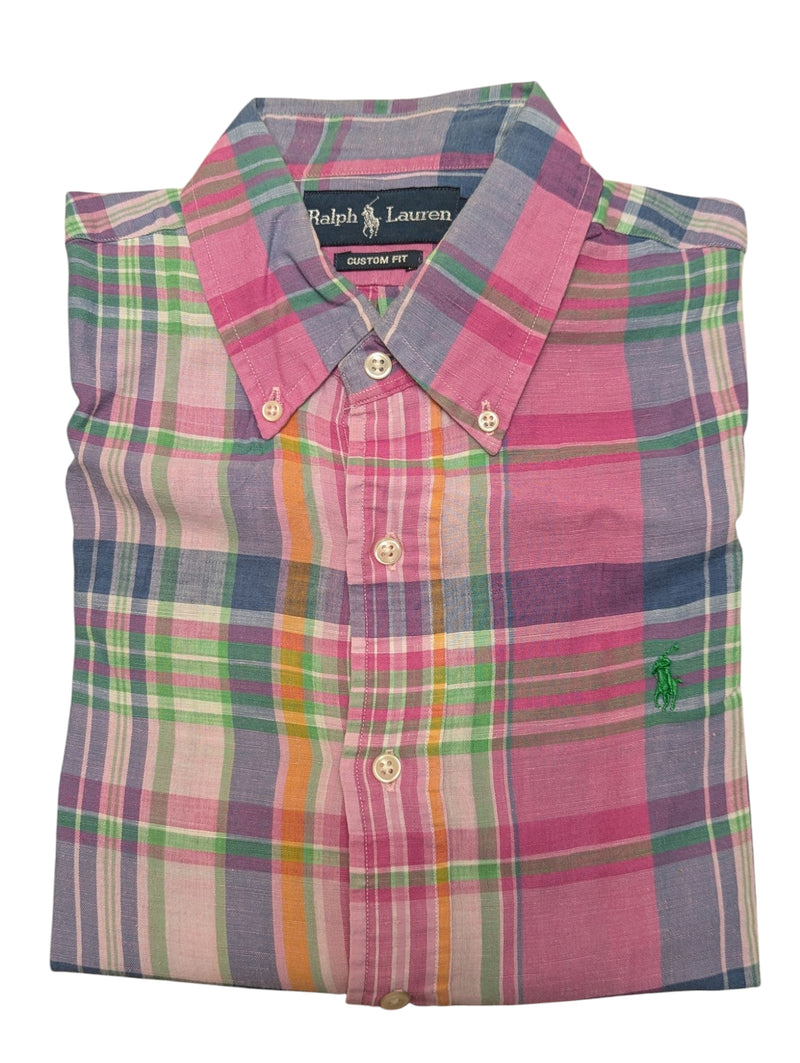 Ralph Lauren Shirt M Fuchsia Preppy Plaid Cotton