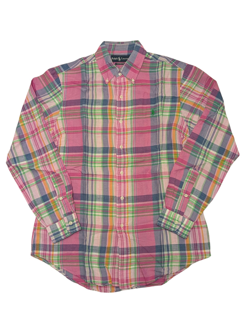 Ralph Lauren Shirt M Fuchsia Preppy Plaid Cotton