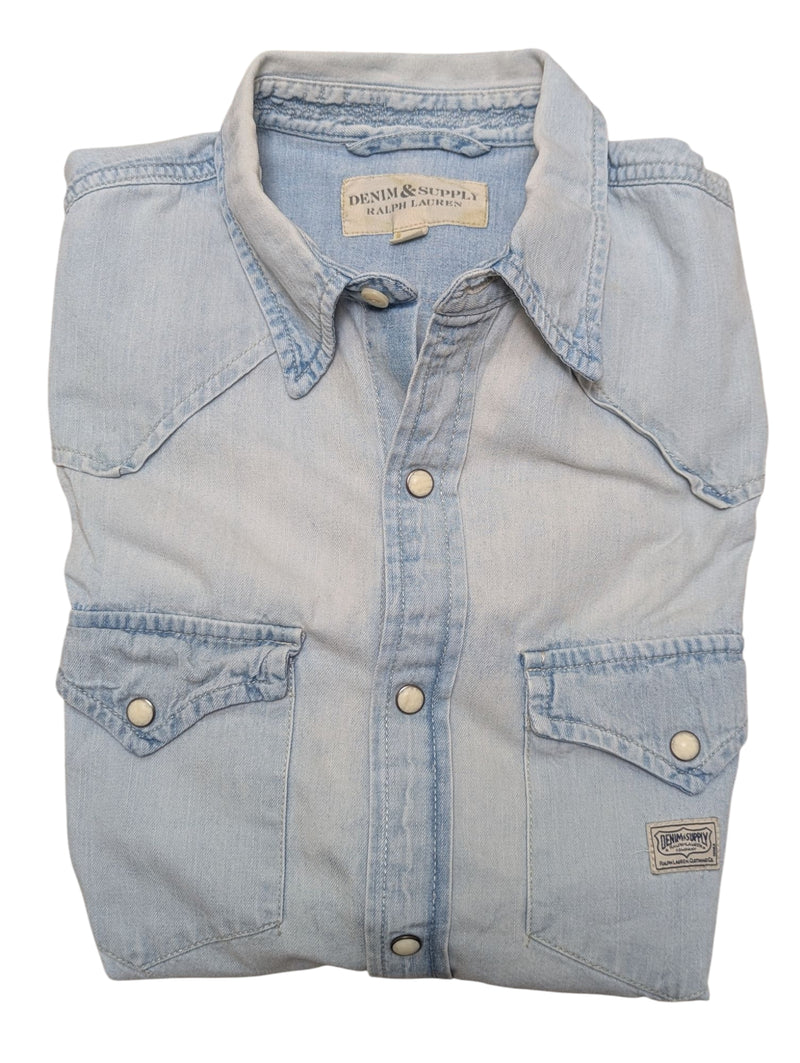Ralph Lauren Western Shirt Bleached Blue Denim Cotton