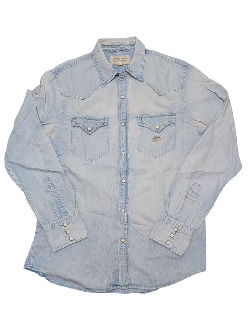Ralph Lauren Western Shirt Bleached Blue Denim Cotton