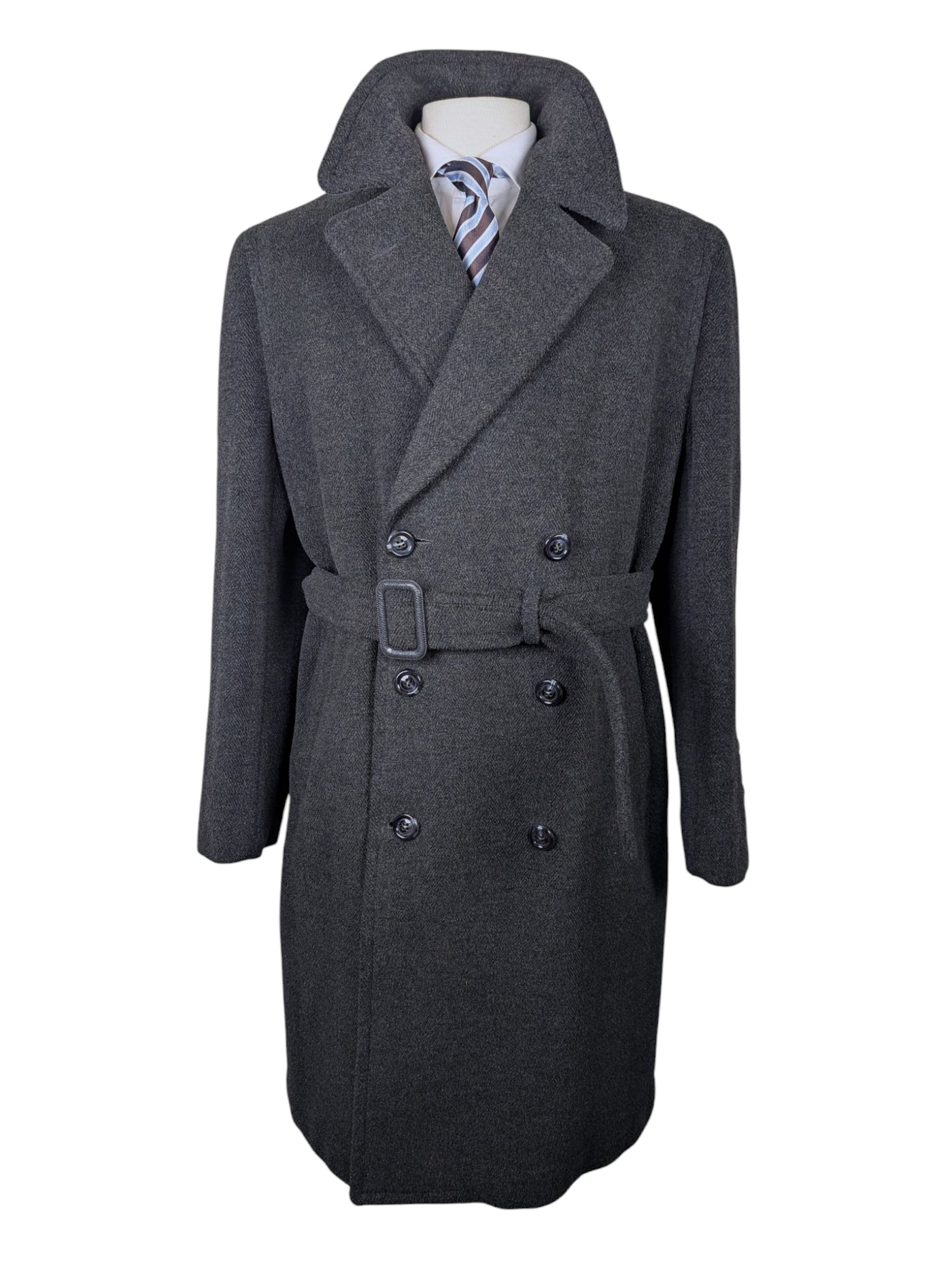 90s BURTON×CROMBIE wool court ユーロ ウールコート Vintage Burton Crombie Belted DB Great Coat XL 43/44R Charcoal
