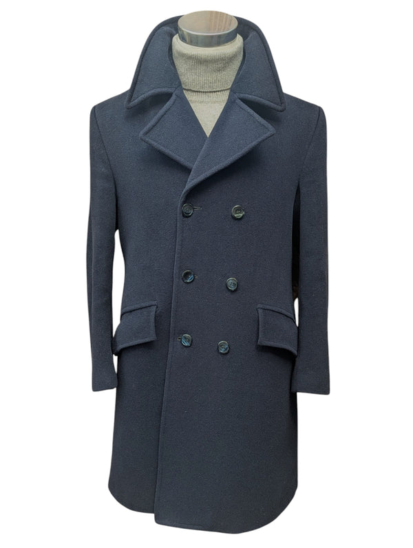 Vintage Harry British DB Long Peacoat M/40R Navy Blue Wool