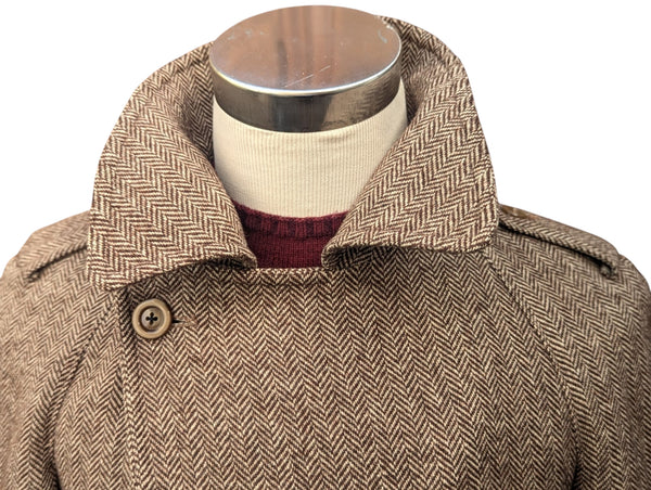 Vintage DB Raglan Balmacaan Coat S 36/38R Light Brown Herringbone Tweed Wool
