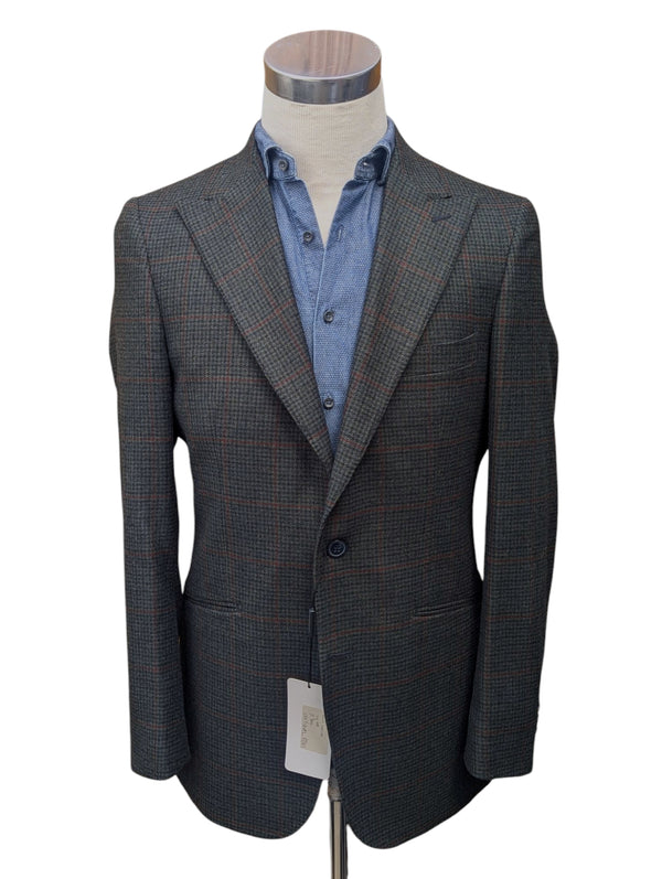 Bella Spalla Sport Coat 38R Forest Green Check 2-button Peak Pure Wool *Sample