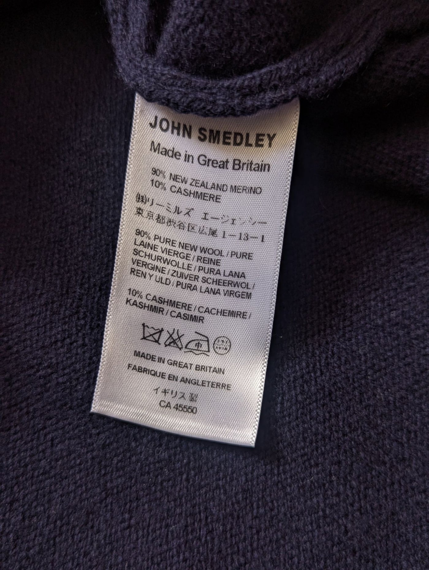 John Smedley Shawl Cardigan L Navy Imperial Cashmere Merino
